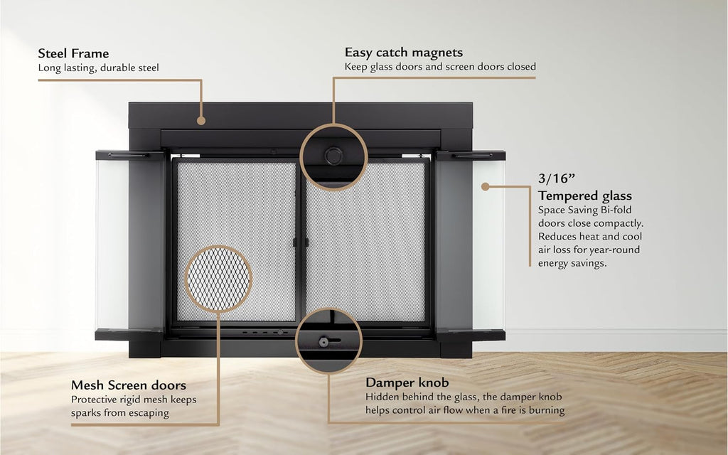 Pleasant Hearth AR-1021 Arrington Fireplace Glass Door, Black, Medium