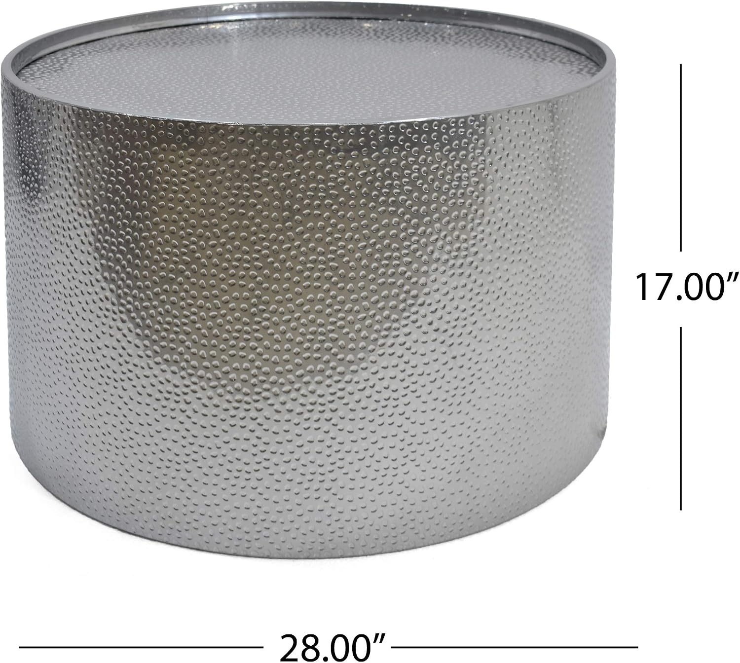 Christopher Knight Home Rache Modern Round Coffee Table with Hammered Iron, Silver, 26. 00' L x 26. 00' W x 17. 25' H