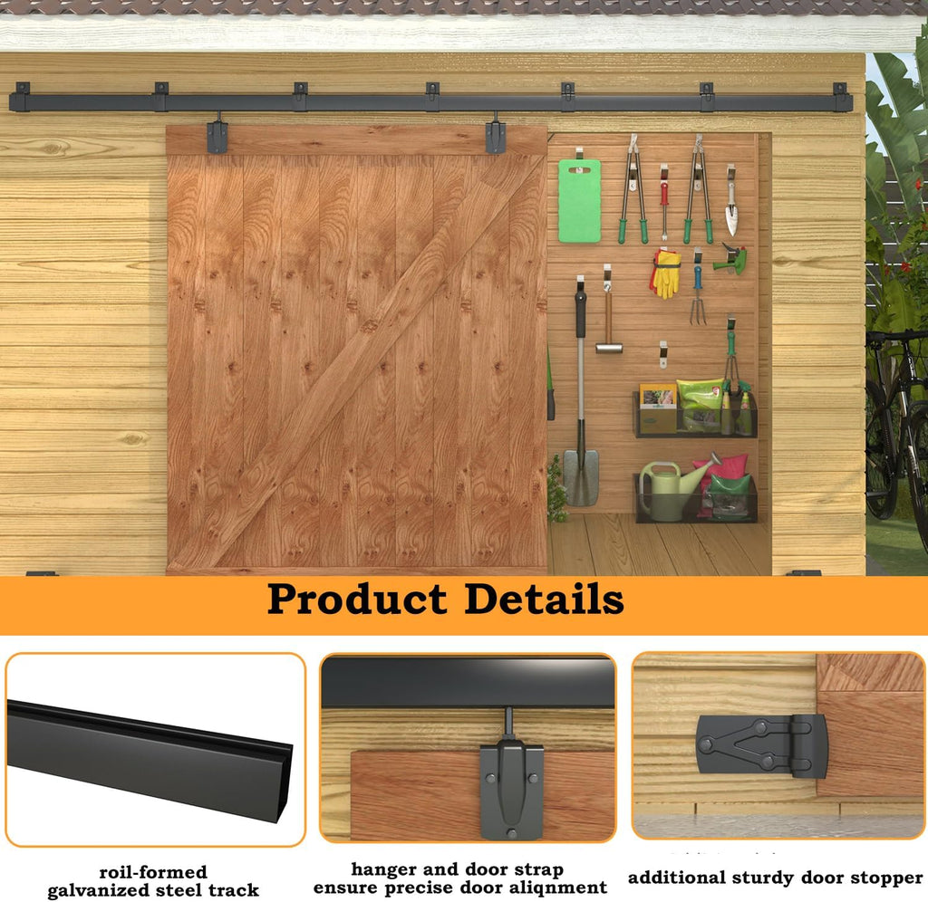 10FT Black Box Rail Exterior Barn Door Hardware Kit, Sliding Heavy Duty Barn Door Track, Wall Mount Barn Door Hardware with 5 Track Brackets(Doors NOT Include