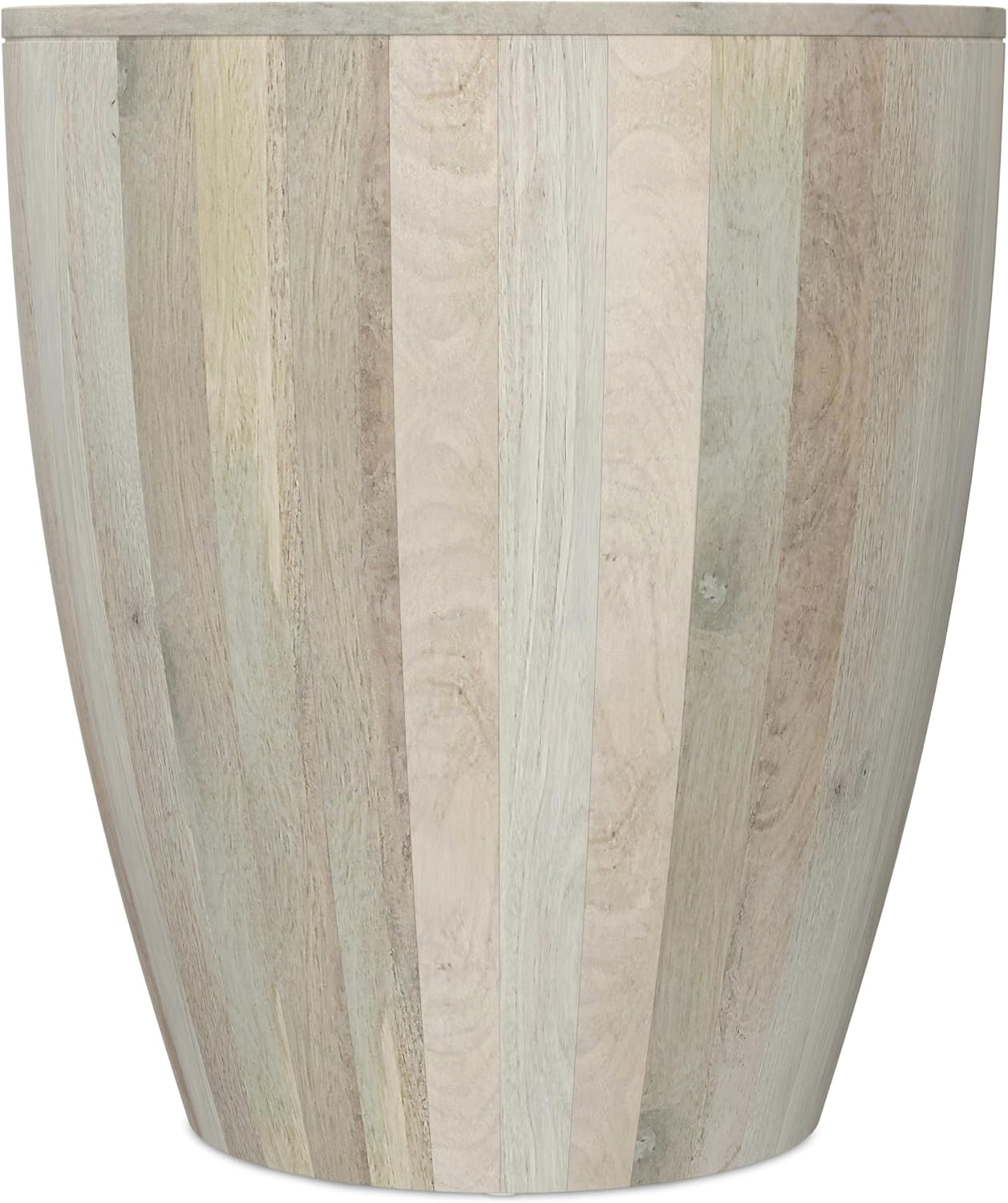 SIMPLIHOME Elmbrook End Table - 21 inch Wide Solid Mango Wood Round Drum Table with Vertical Panel Detailing in White Wash, Modern Nightstand or Plant Stand for Living Room or Bedroom, Assembled
