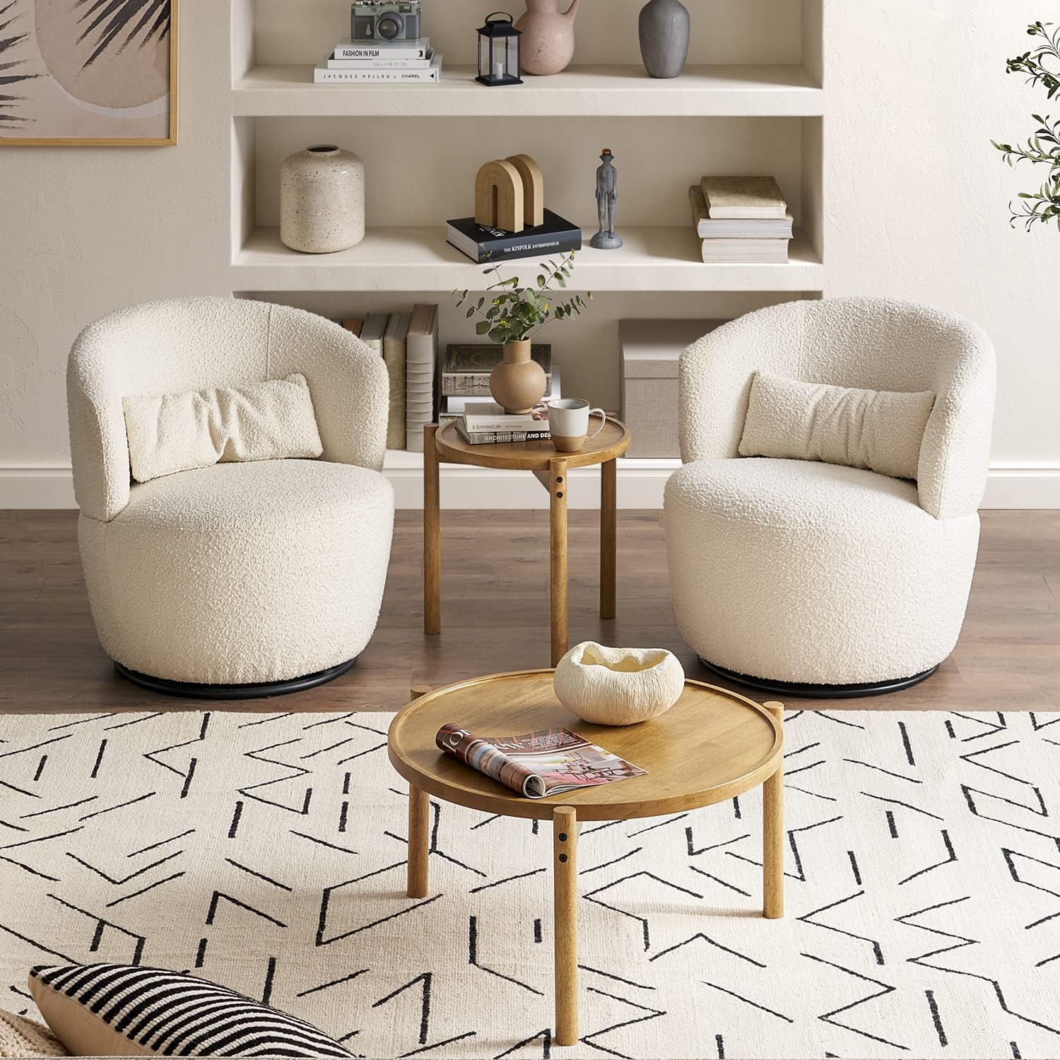 mopio Dylan Solid Wood Nesting Coffee Table Set (Mango Wood Oak, Round)