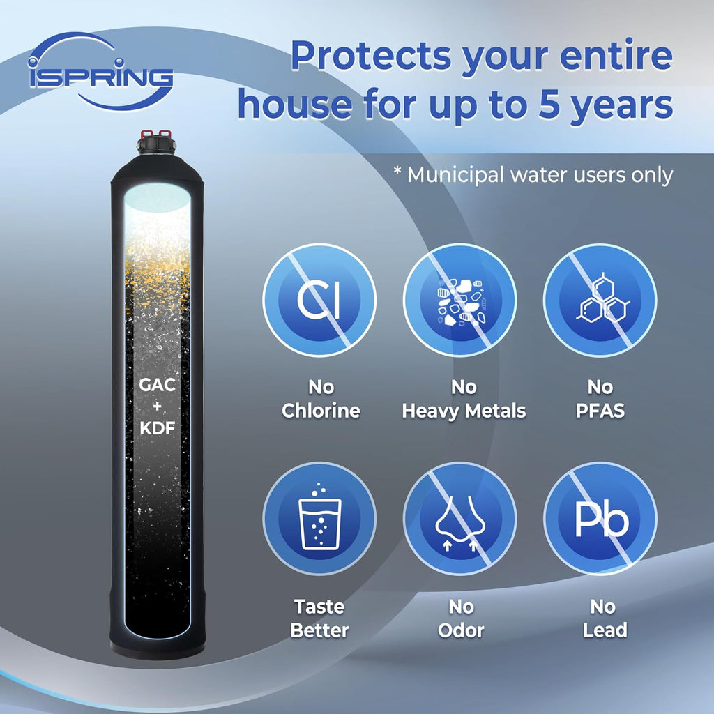 iSpring Whole House Water Filter System, Reduces Chlorine, Chloramine, Lead, Water Filter Lasts up to 5 Years, Model: WF1054