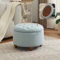 WUTUTUEE 24Inch Round Storage Ottoman with Tray, Modern Tufted Fabric Circle Coffee Table with Storage, Upholstered Ottoman with Removable Top for Living Room, Bedroom, Light Blue