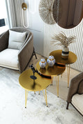 Set of 3 High Gloss Gold Nesting End Tables Round Wood Stacking Coffee Side Accent Table with Metal Legs for Living Room, Home Office, Nightstands for Bedroom