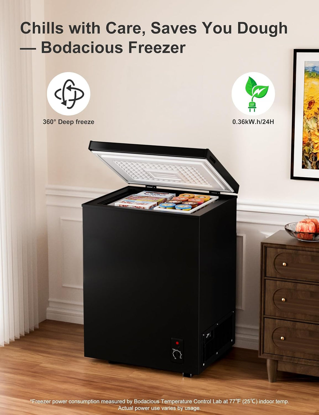 3.5 Cubic Feet Compact Chest Freezer with Removable Basket for Home/Kitchen/Office/Bar/Dorm - Top Open Door Energy Saving & Ultra-Quiet Manual Defrost Deep Freezer - Black