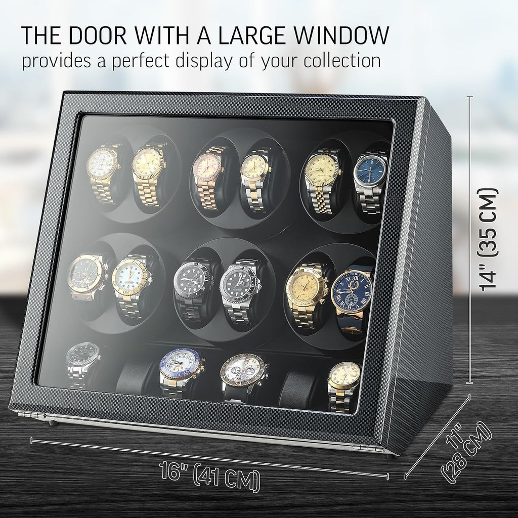 TIMECUBE 12 Watch Winder with 6 Storage Slots, LED Light and Automatic Motor-Stop