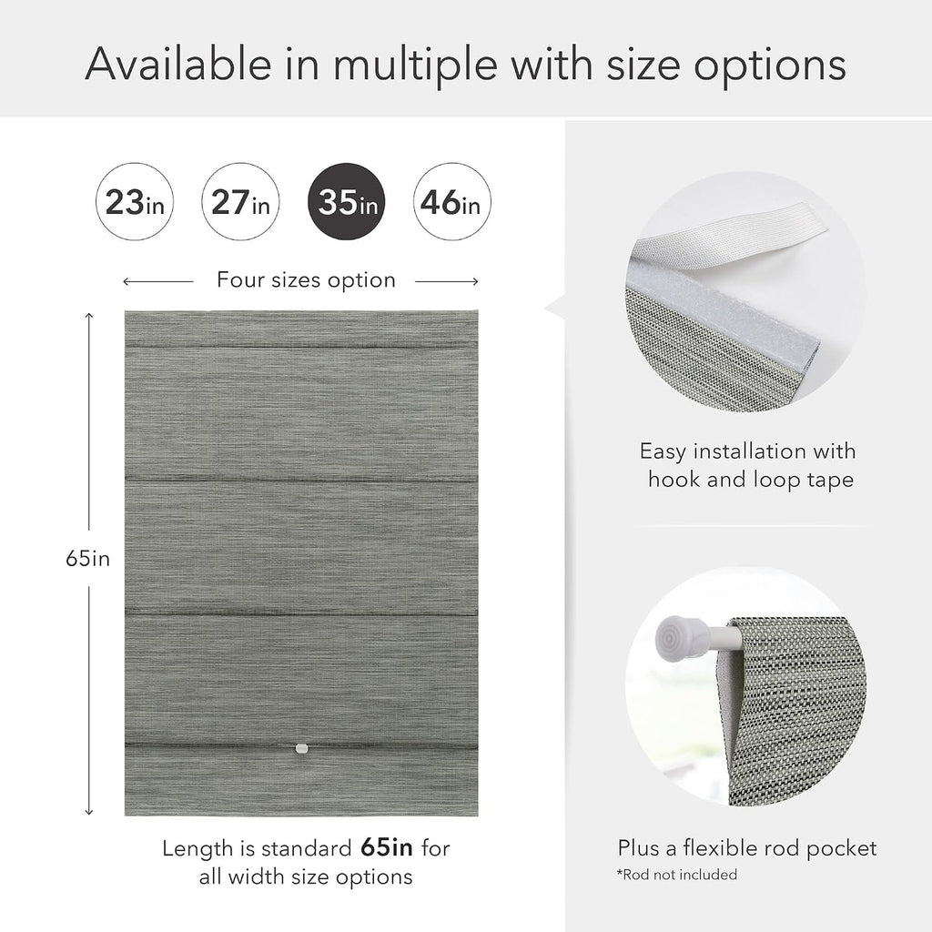 GoDear Design 99.99% Blackout Magnetic Roman Shades for Windows, No Drill Cordless Woven Fabric Blinds for Bedroom & Living Room, Thermal Insulated Door Window Curtains & Blinds, 35' W x 65' L, Iron