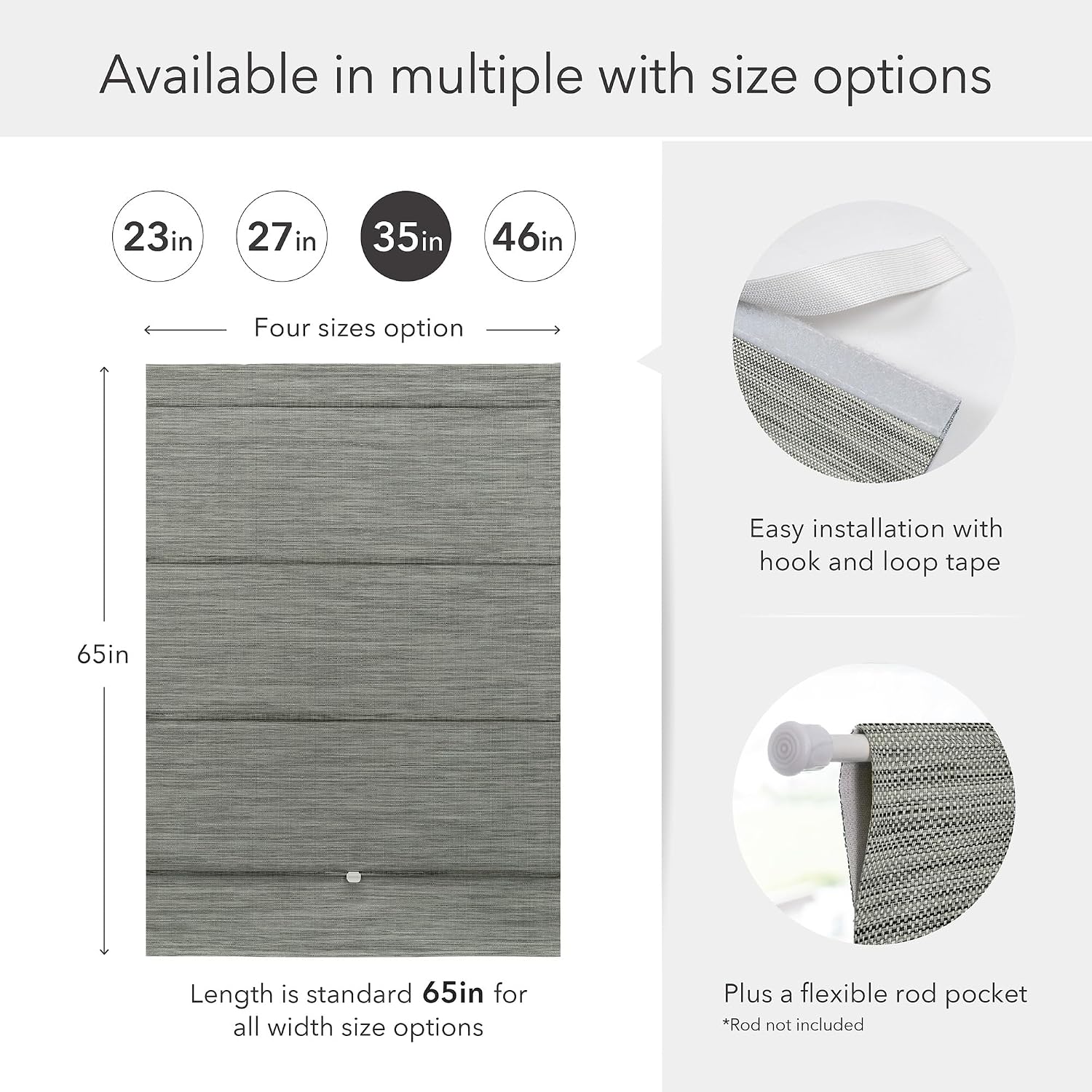 GoDear Design 99.99% Blackout Magnetic Roman Shades for Windows, No Drill Cordless Woven Fabric Blinds for Bedroom & Living Room, Thermal Insulated Door Window Curtains & Blinds, 35' W x 65' L, Iron