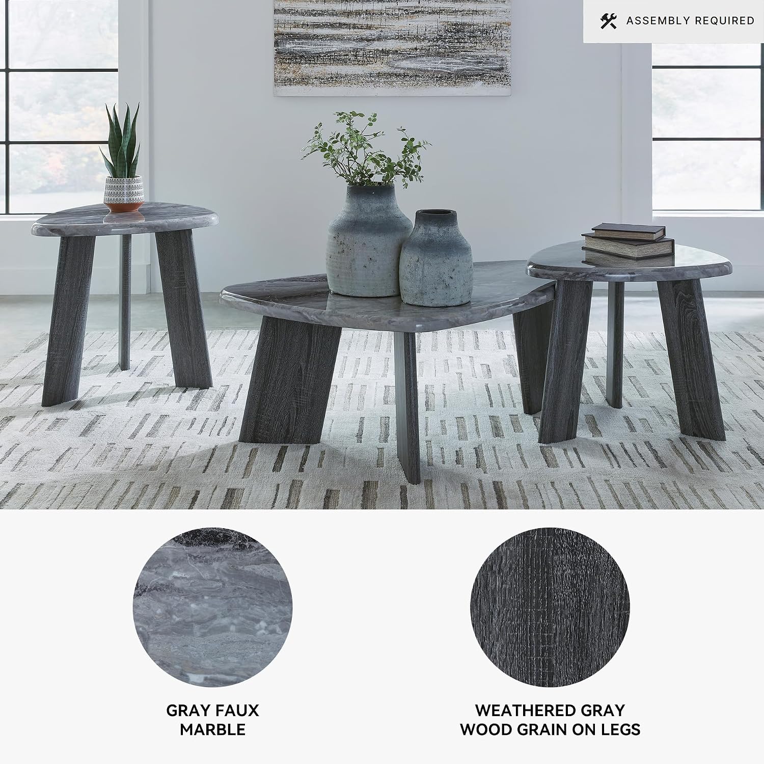 Signature Design by Ashley Bluebond Contemporary Table Set for Living Room, Set of 3, Gray