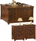 Joaxswe Farmhouse Coffee Table Set of 3, Furniture Set, Coffee Table with Hidden Storage Organizer and Nightsand 3-Piece Set, Large Country Natural Center Table Set for Living Room,Office, Home