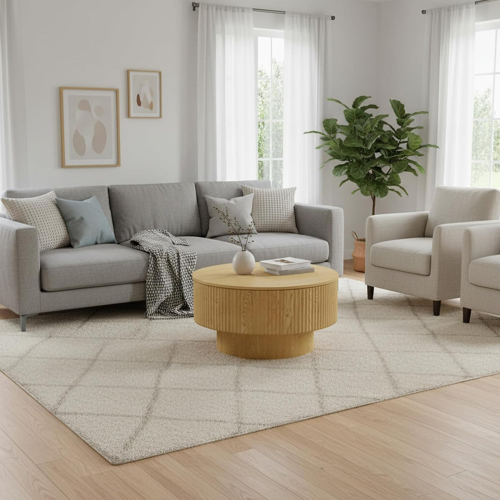 Round Coffee Table, Fluted Coffee Table with Storage, Modern Living Room Table Beside Sofa, Circle Coffee Table for Living Room, Couch, Conference Room