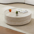 WILLIAMSPACE 31.49'' Round Coffee Table in Faux Marble, Modern Circle Fiberglass Drum Stone Center Table Side Table Tea Table for Living Room, No Need Assembly (Mars Pattern)