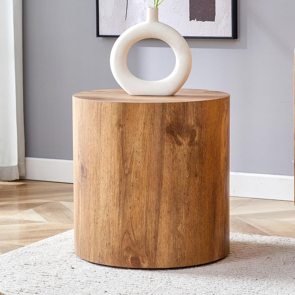 Rustic Brown Small Coffee Table Modern Drum-Shape Bedside Table Nightstand for Bedroom Living Room Round Wood Side End Table Beside Sofa Couch -Fully Assembled(15.7 x 15.7 x 15.7 H)