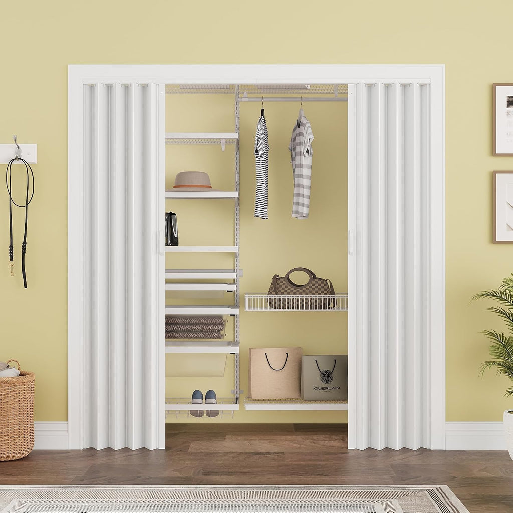 72' x 80' Accordion Doors Interior, Suitable for Doorway Width: 61'-72', PVC Folding Door with Clear Instructions, Accordion Door for Doorway Closet Bedroom Room Divider, Soundproof & Easy to Install