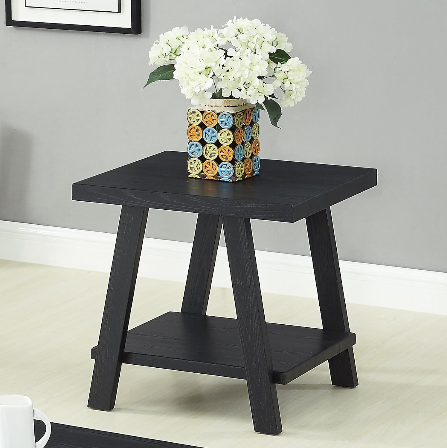 3-Piece Living Room Table Set, Coffee Table& Two End Tables, Side Table with Wood Storage Shelf for Living Room, Bedroom (Black, 48' L x 24' W x 19' H)
