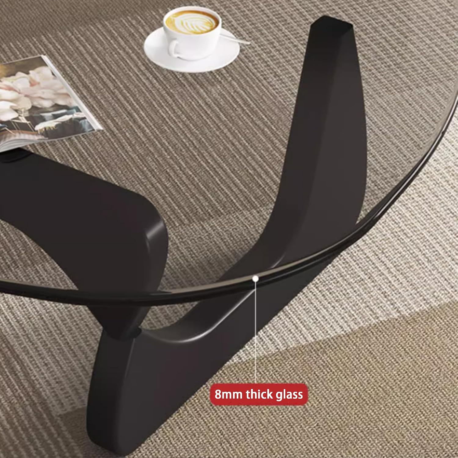 EASYSOUL Modern Glass Coffee Table, 44.88' D x 32.28' W x 15.75' H, Abstract Round Tea Tables for Living Room Home Office Industrial Cocktail Tables (Black-Gray Glass, 44.88')