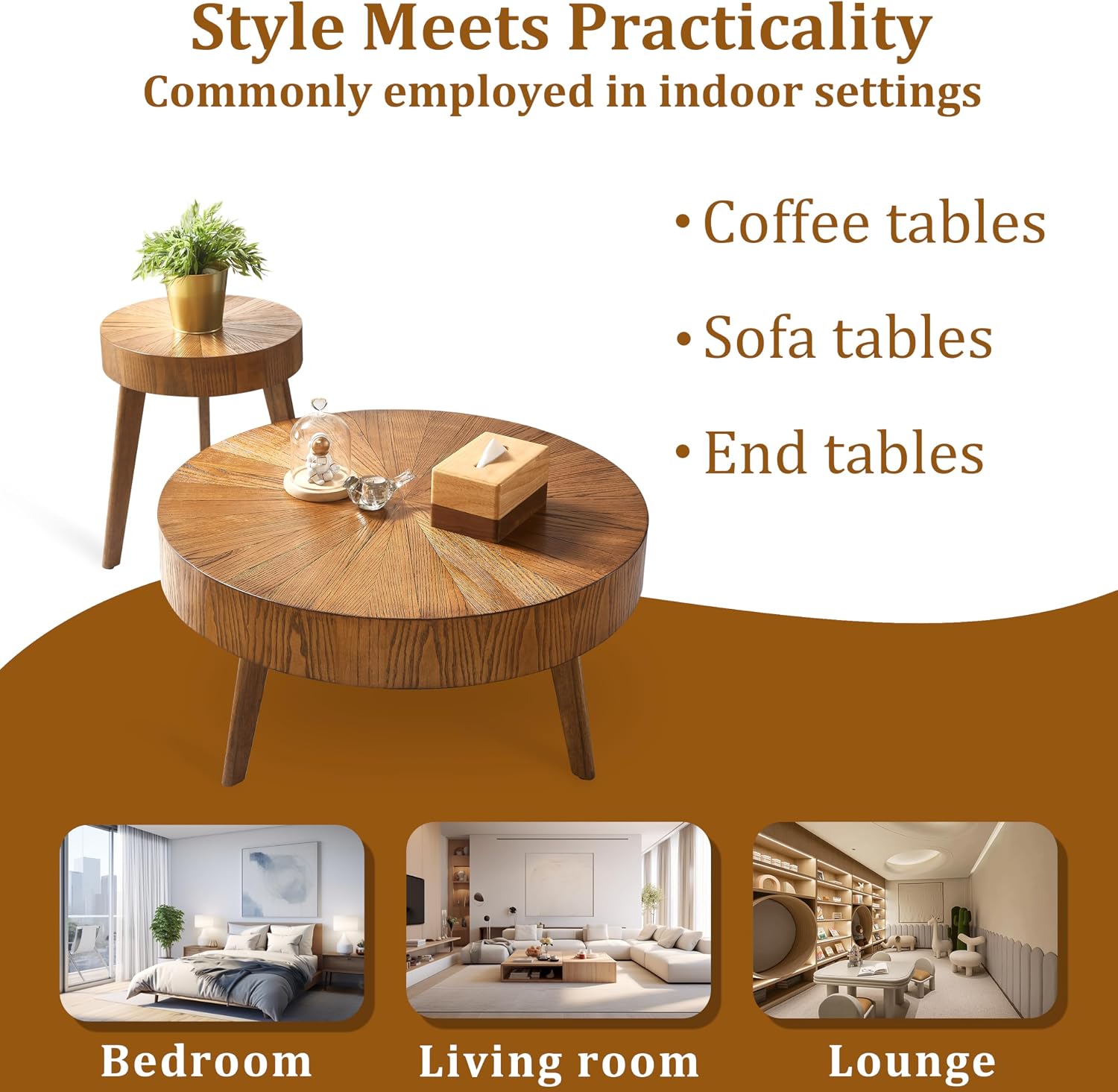 Nesting Round Wood Coffee Table Set of 2 - Wooden Circle Coffee Table ＆ End Table Side Table for Living Room Apartment (Espresso,31x31x14 in)