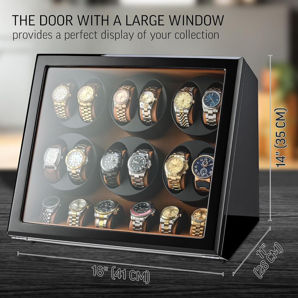 TIMECUBE 12 Watch Winder with 6 Storage Slots, LED Light and Automatic Motor-Stop