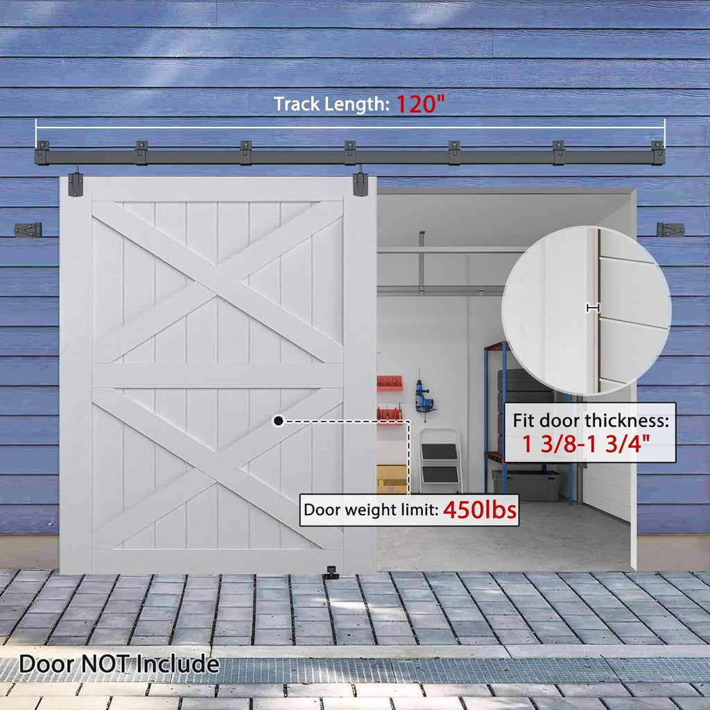 Exterior Barn Door Hardware Kit, BARNSMITH 10FT Sliding Barn Door Hardware Heavy Duty Barn Door Track Kit for Indoor and Exterior Door, Wall Mount Kit, Black (NO Door, Hardware Only)