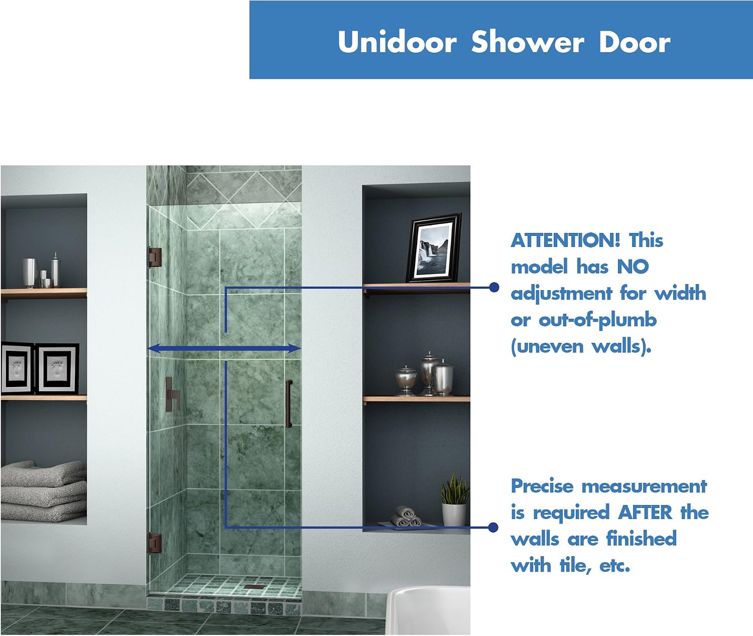 DreamLine Unidoor 24 in. W x 72 in. H Frameless Hinged Shower Door in Satin Black, SHDR-20247210F-09