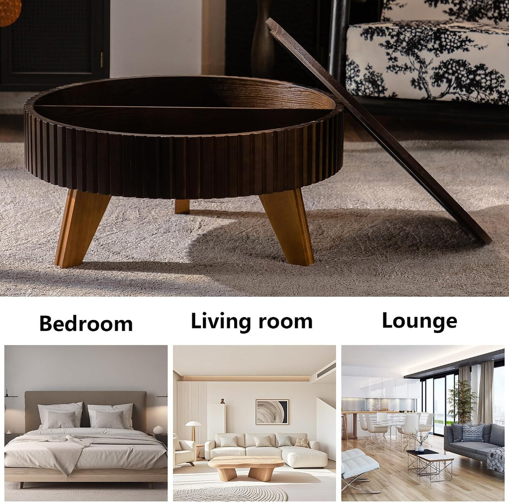 Setawix 31.5' Round Coffee Table with Storage Space, Small Side Tea End Table for Living Room, Wooden Rustic Coffee Table, Storage Entry Way Table, Brown