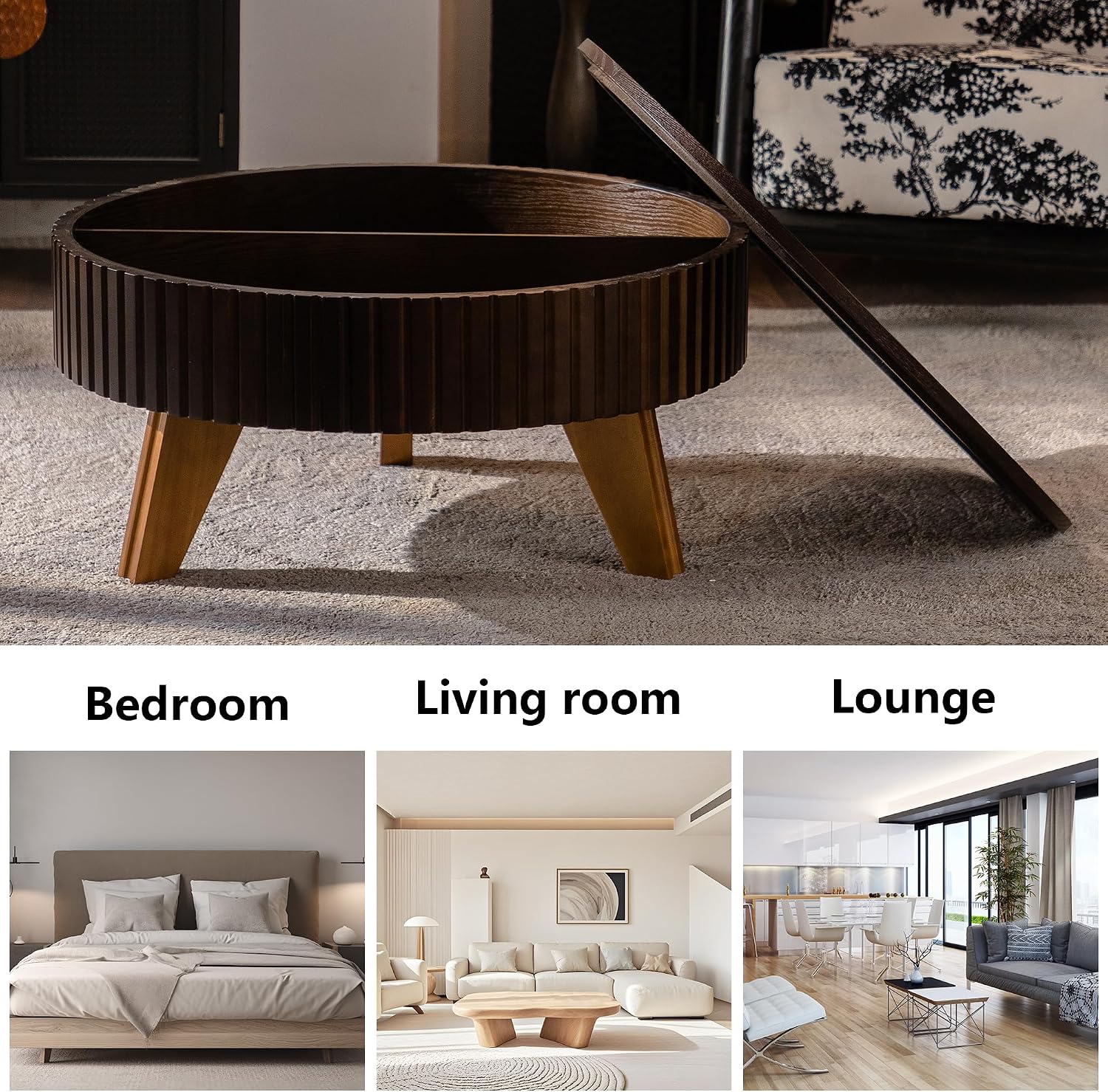 Setawix 31.5' Round Coffee Table with Storage Space, Small Side Tea End Table for Living Room, Wooden Rustic Coffee Table, Storage Entry Way Table, Brown