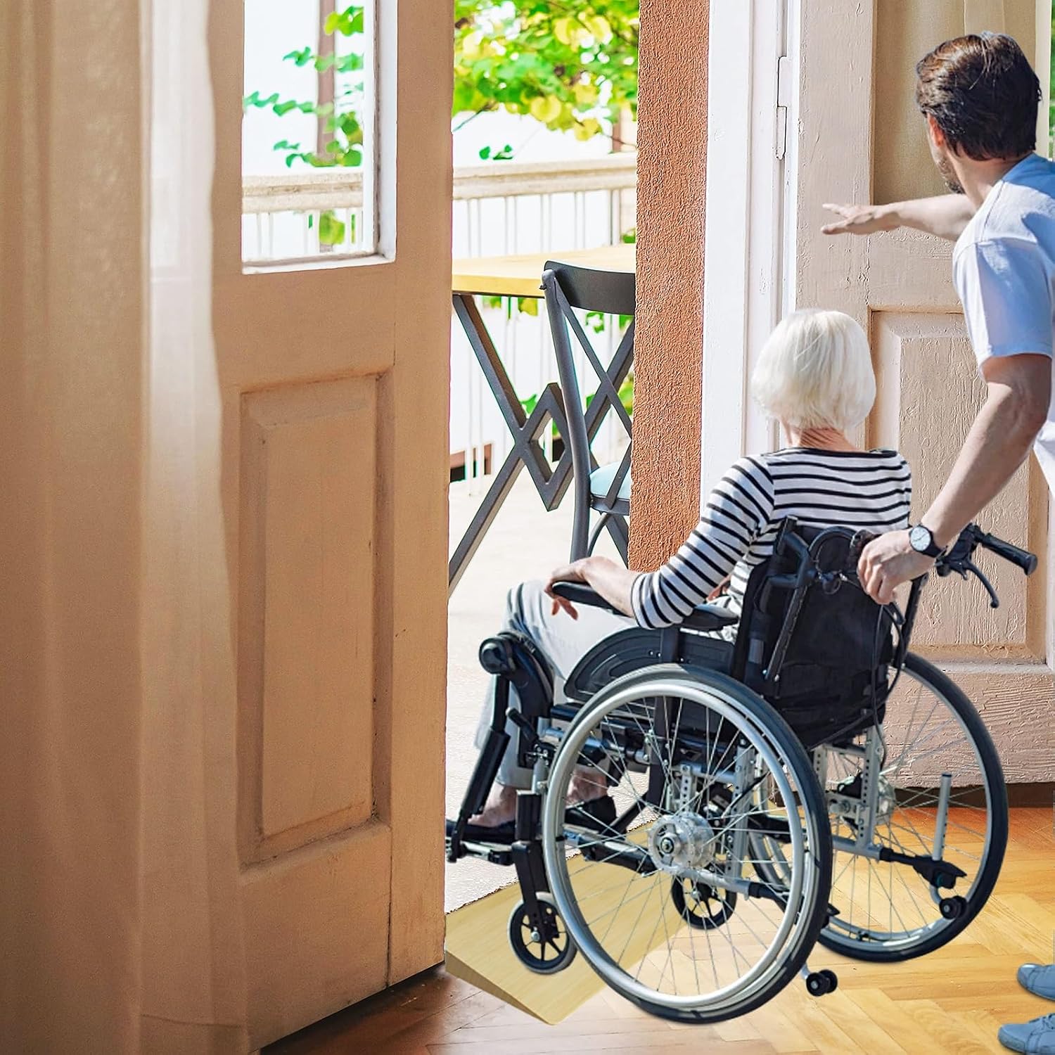 Ramp Wooden Rise Portable Wheelchair Ramp Step Stairs Transition for Home Garden Step Sheds Doors Outdoor(50 * 25 * 5cm/20 * 9.8 * 2in)