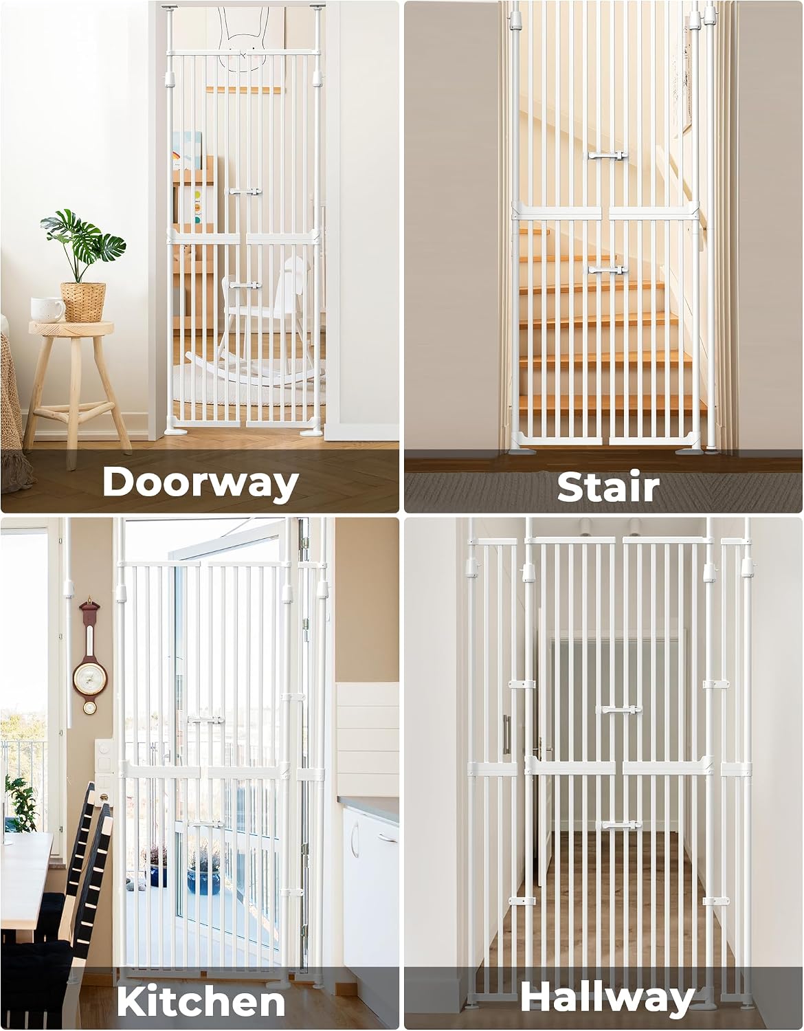 Extra Tall Cate Gate for Doorway: Pressure Mount 74.8'-90.5' Tall Cat Gate for Pets in Extra 30.3'-47.2' Width No Wall Drilling No Toddler for Indoor Stairs Hallway Room Safety Barrier