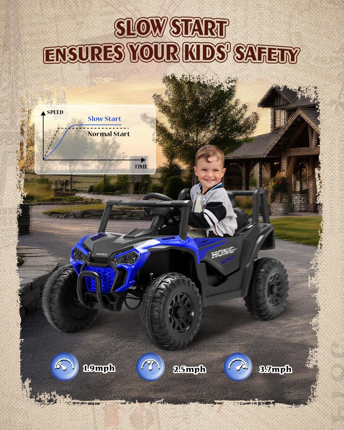 12V Kids Ride on Car, Battery Powered Electric UTV Truck with Parent Remote Control, Bluetooth, Music, LED Light, 3 Speeds, Soft Start, Safety Belt, Horn, Ride on Toys for Boy Girl (Blue)