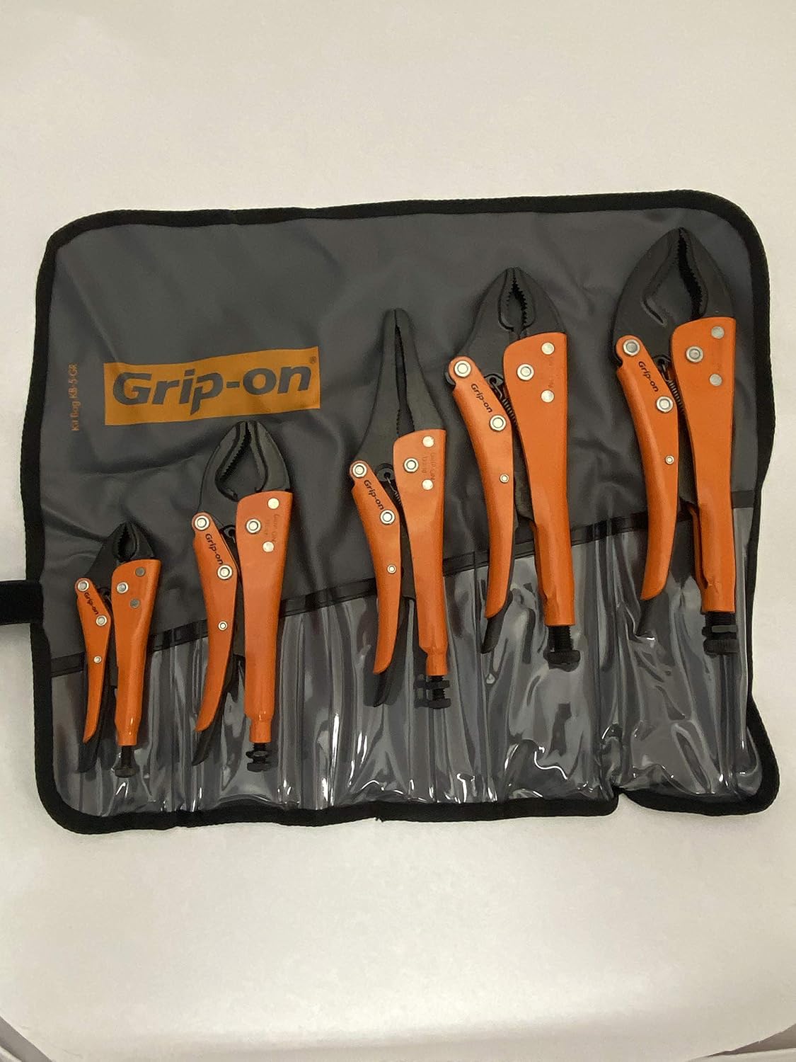 Grip-On 500 5-Piece General Purpose Locking Pliers Kit in Roll-Up Pouch, Black, Orange