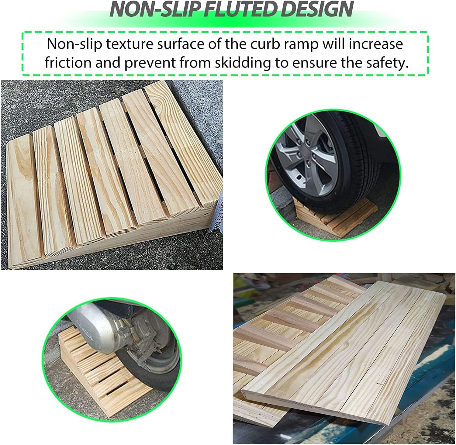 GUENZO Threshold Ramp, Front Door Threshold Ramp with Anti-Slip Fluted, 4 Inch Rise Wooden Barrier-Free Transition Ramps for Pets/Kids/Elderly/Disabled, Driveway Curb Ramps(60x95x10cm/23.6x37.4x4in)