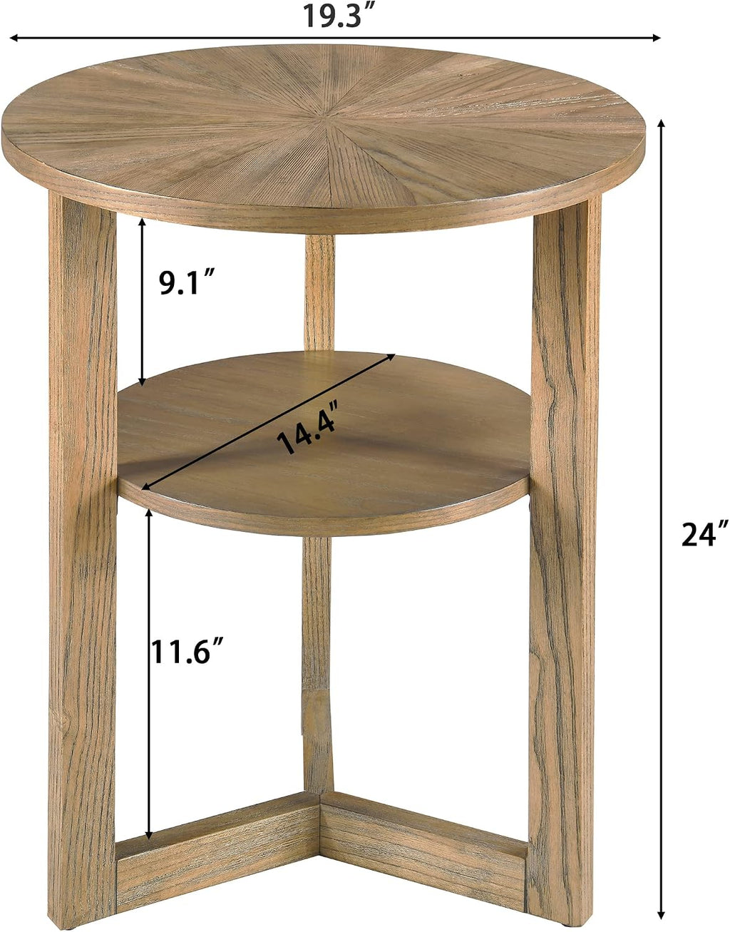 PADMA HOUSE 19.3' Round Wood End Table, 2-Tier Solid Wood Rounded Accent Side Table Circle Nightstand Table with Storage Shelf Vintage Furniture for Home Living Room Bedroom,Rustic Natural 3338