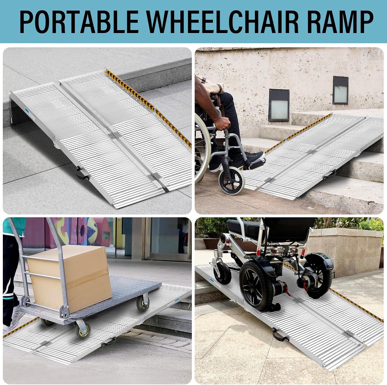 6FT Foldable Aluminum Wheelchair Ramp for Home Entrance,600 lbs Capacity | Non-Slip Handicap Mobility Ramp for Home Steps, Stairs, Scooters, Porch, High Curbs & Minivan Loading, 72'L * 28'W