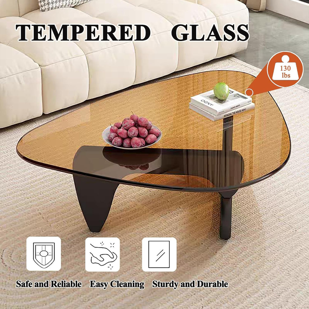 Glass Coffee Table, Mid Century Modern Coffee Table, Coffee Table for Living Room Center Table Suitable for Bedroom Living Room Reception Office Tables (Black/Brown, Large)
