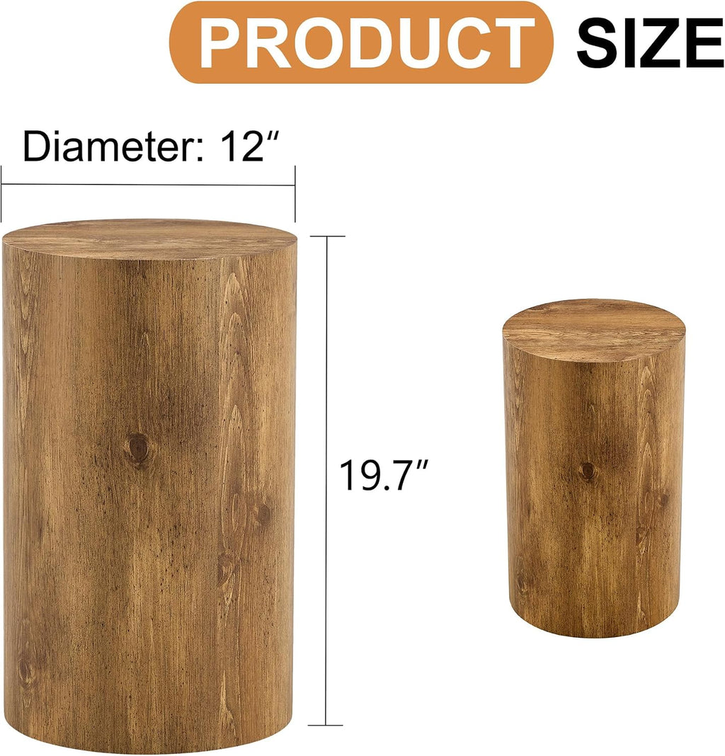 Rustic Brown Small Coffee Table Modern Drum-Shape Bedside Table Nightstand for Bedroom Living Room Round Wood Side End Table Beside Sofa Couch -Fully Assembled (12 x 12 x 19.7 H)