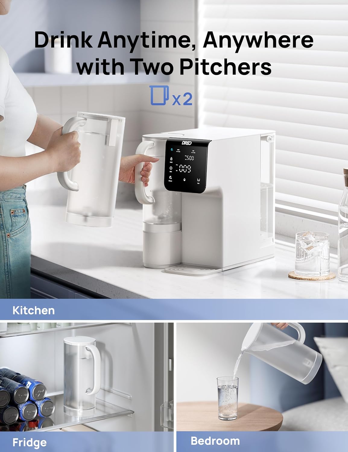 DREO Reverse Osmosis Water Filter Countertop, 7-Stage RO Water Filtration System, Installation-Free, Reduce TDS, Water Filter Pitcher for Home, Kitchen, 3:1 Pure to Drain, WF511