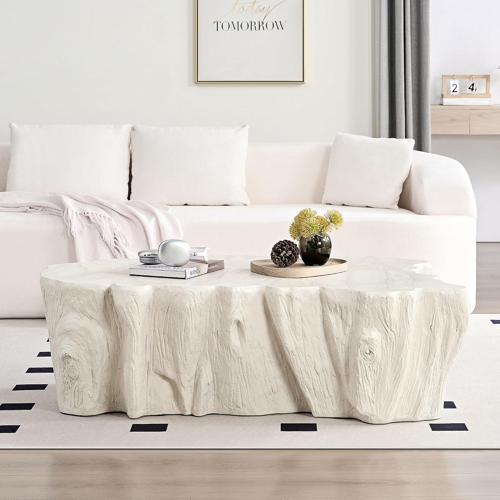 WILLIAMSPACE 48.62' Irregular Coffee Table with Tree Root Design for Living Room, Modern Luxury Fiberglass Center Table with Unique Shape, Accent End Tea Tables for Apartment, No Need Assembly (Beige)