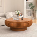39.37' Round Fluted Coffee Table with Storage Unique Contemporary Wood Low Circle Drum Tea Tables - Sturdy Pedestal for Small Space (J Brown 39.37in)