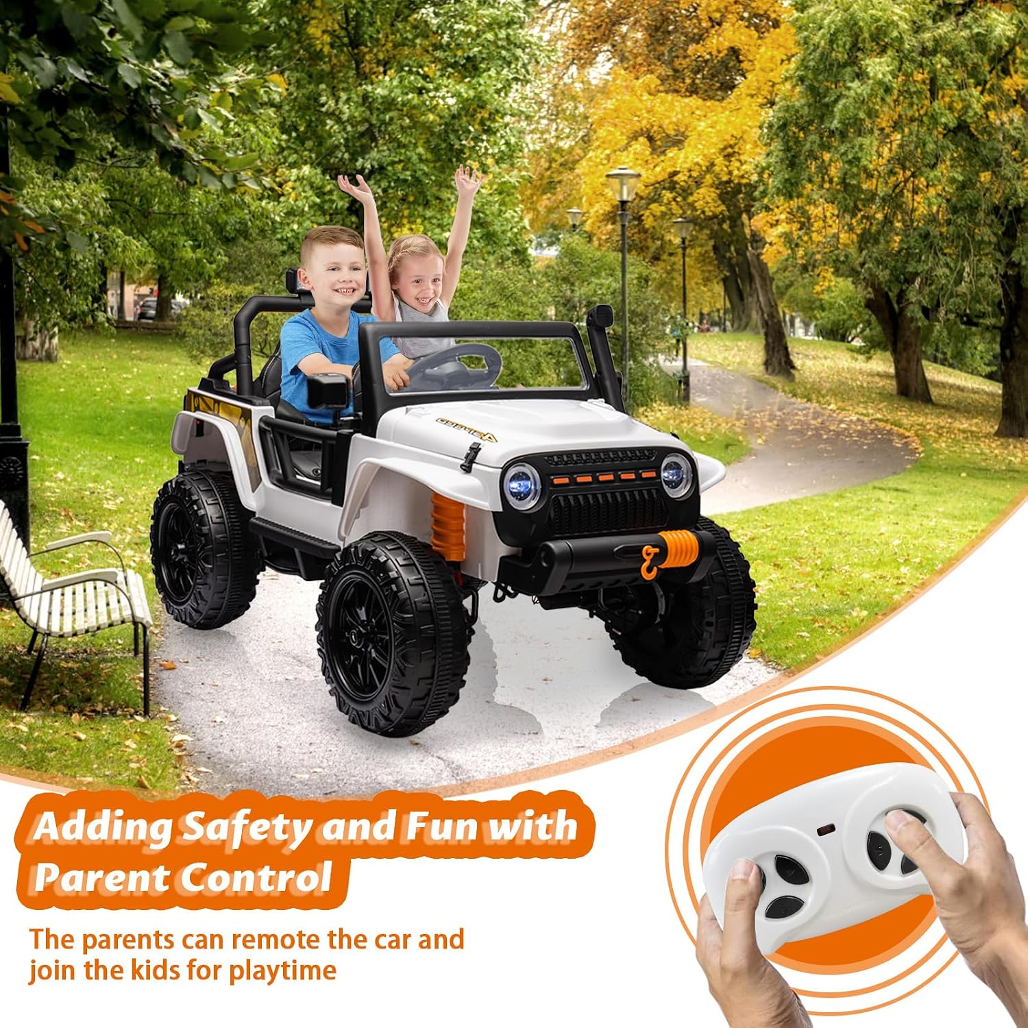 GarveeLife 24V Ride On Car for Kids, 2 Seater Electric Truck with Remote Control, 4x45W Powerful Engine, Battery Powered Ride On Toys for Kids, 4WD/2WD Switchable, Led Headlight & Music Player, White