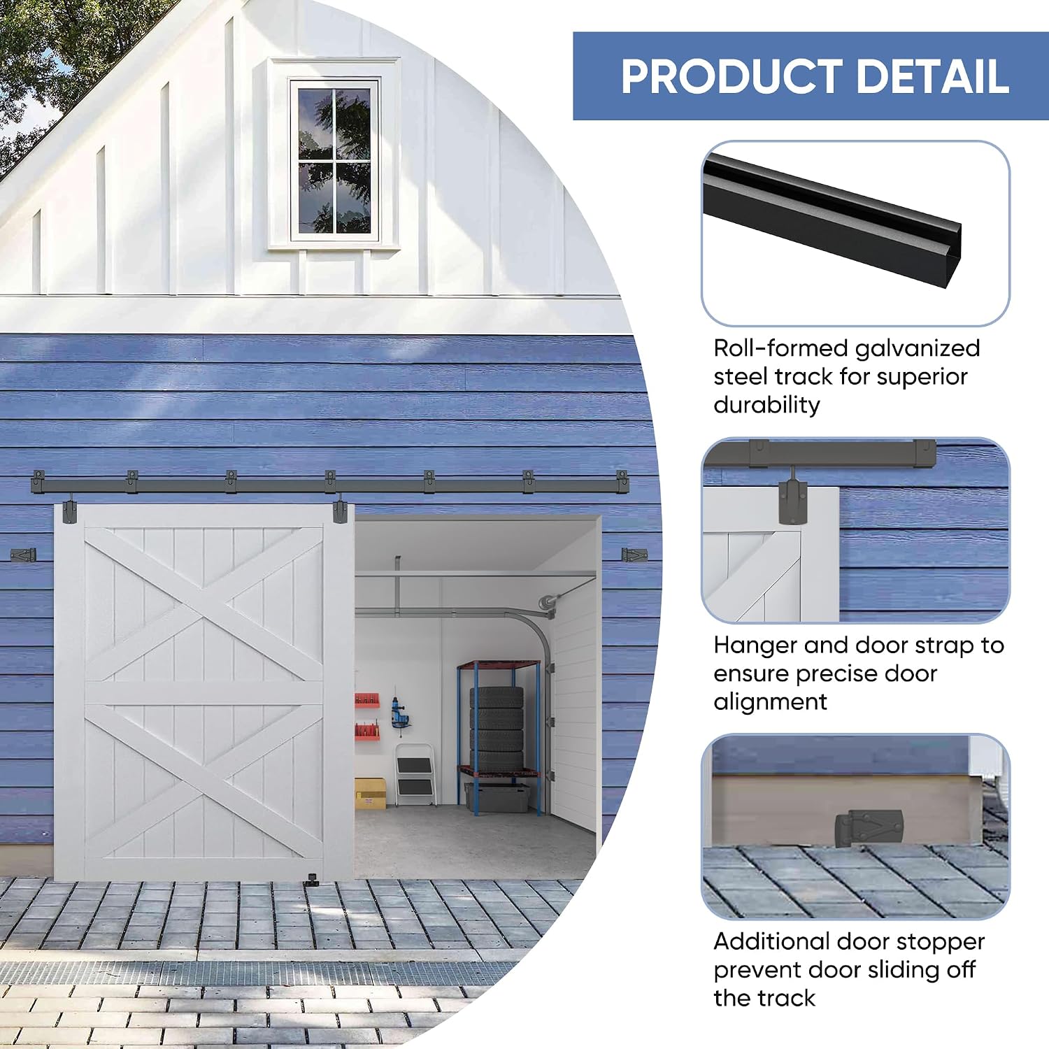 Exterior Barn Door Hardware Kit, BARNSMITH 10FT Sliding Barn Door Hardware Heavy Duty Barn Door Track Kit for Indoor and Exterior Door, Wall Mount Kit, Black (NO Door, Hardware Only)