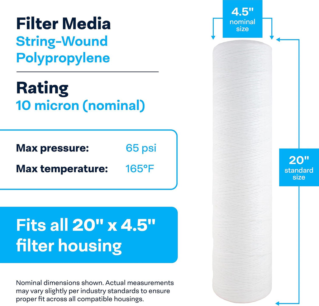 SpiroPure 20x4.5 10 Micron Sediment Water Filter SWC-45-2010 (Case of 6)