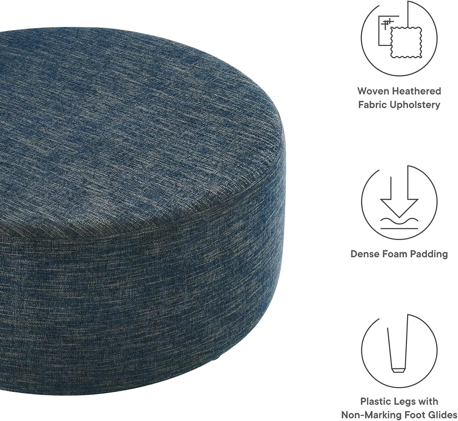 Modway Callum 38 Inch Round Ottoman in Heathered Weave Azure - Heathered Woven Fabric - Versatile Upholstered Coffee Table and Footrest - Couch Ottoman - Living Room Accent Table