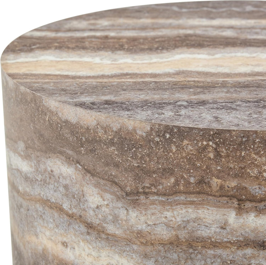 Round Coffee Table, 23.6' Modern Grey Faux Marble Drum Coffee Table, Round Accent Center Table for Living Room Apartment Small Spaces, No Assembly Required