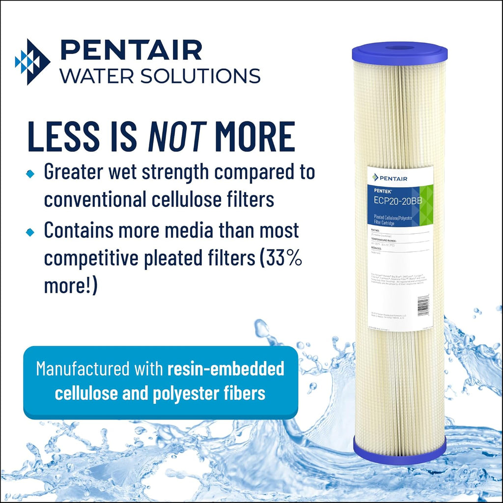 Pentair Pentek ECP5-BB Big Blue Sediment Water Filter, 10-Inch, Whole House Heavy Duty Pleated Cellulose Polyester Replacement Cartridge, 10' x 4.5', White End-Cap, 5 Micron, Pack of 8