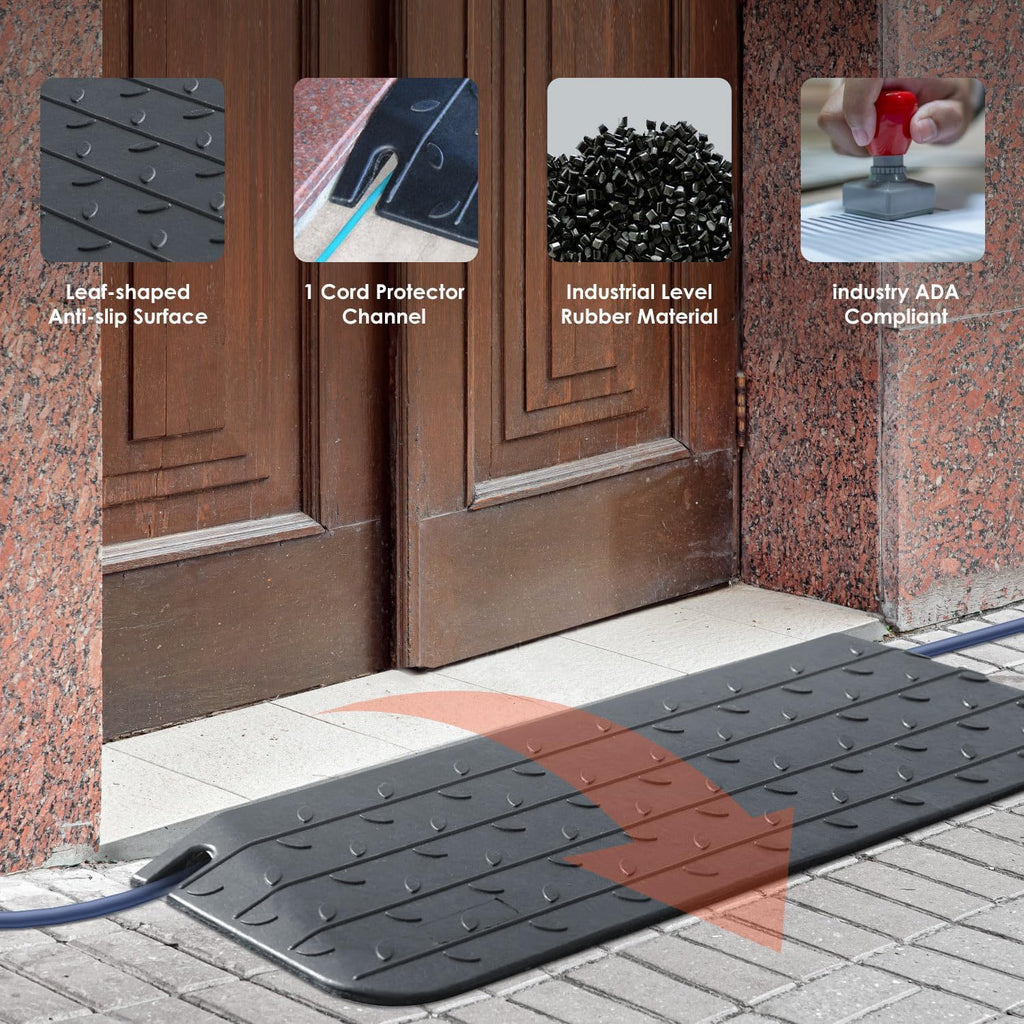 1'/1.5'/2'/2.5'/3'/3.5'/4' inch Rise Height Rubber Threshold Ramp, Cuttable Door Ramp, Anti-Slip Rubber Curb Ramps, for Wheelchair Scooter Black Wheelchair Ramp Doorway (1.0' Rise - 2Pack)