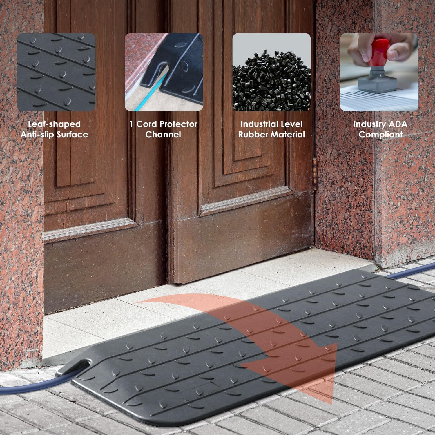 1'/1.5'/2'/2.5'/3'/3.5'/4' inch Rise Height Rubber Threshold Ramp, Cuttable Door Ramp, Anti-Slip Rubber Curb Ramps, for Wheelchair Scooter Black Wheelchair Ramp Doorway (1.0' Rise - 2Pack)