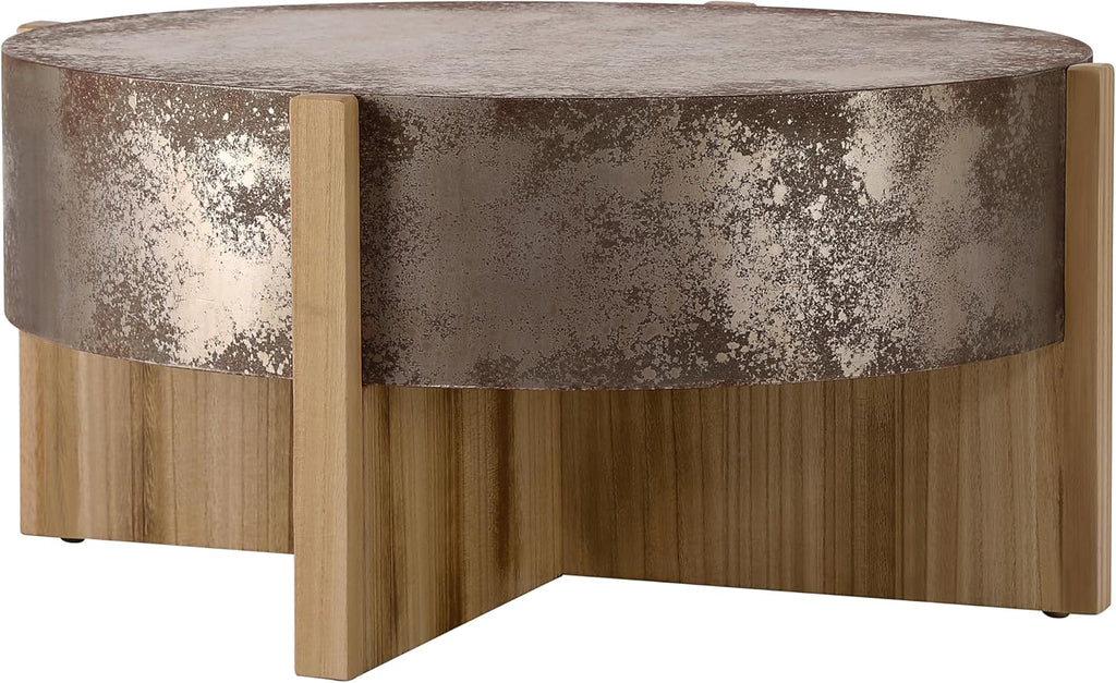 Christopher Knight Home Ember Rustic Coffee Table, 33' Modern Round Wood Accent Table with Burnt Legs, Indoor Living Room Side Table, Wooden End Table with Cross Base, Easy Assembly, Natural + Rustic