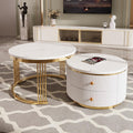 Merax 2 Pieces Modern Round Nesting Coffee Table with 2 Drawers, for Living Room, Small Space, Apartment, Gold+White