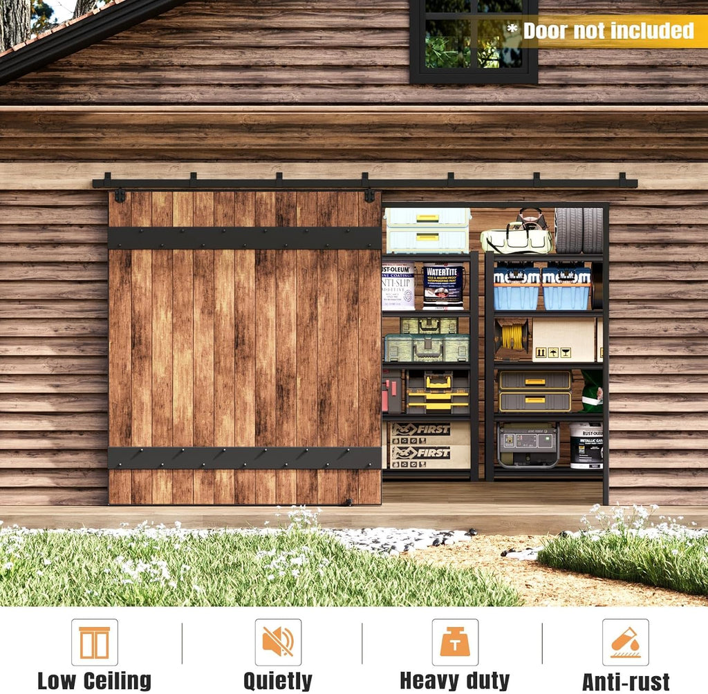 Easelife 12FT Exterior Sliding Barn Door Hardware Kit, Box Rail Track, 450lb Capacity, Black Weather-Resistant Steel, Wall Mount System for Outdoor Use, Fit Single 72in Door
