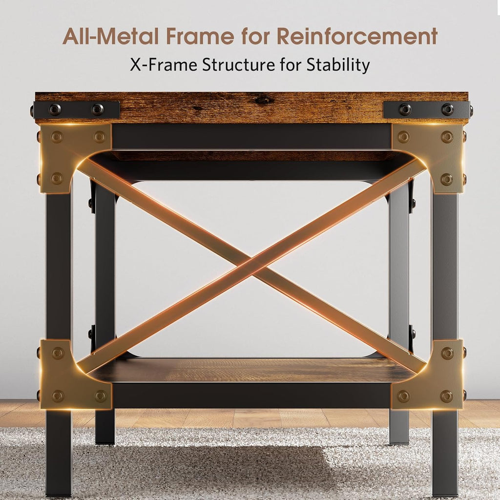 Rectangle Coffee Tables for Living Room, Wood Rectangular Coffee Table, 2 Tier Industrial Modern Center Table with Thickened Tabletop and Metal Frame, 40 inch Long (Rustic Brown)